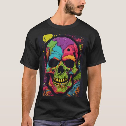 Levendige en edgy psychedelische schedel t-shirt (Voorkant)