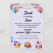 Levendige en feestelijke verjaardagsviering uitnod kaart (Voorkant / Achterkant)