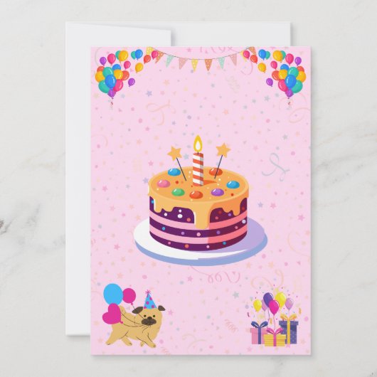 Levendige en feestelijke verjaardagsviering uitnod kaart (Achterkant)