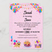 Levendige en feestelijke verjaardagsviering uitnod kaart (Voorkant / Achterkant)