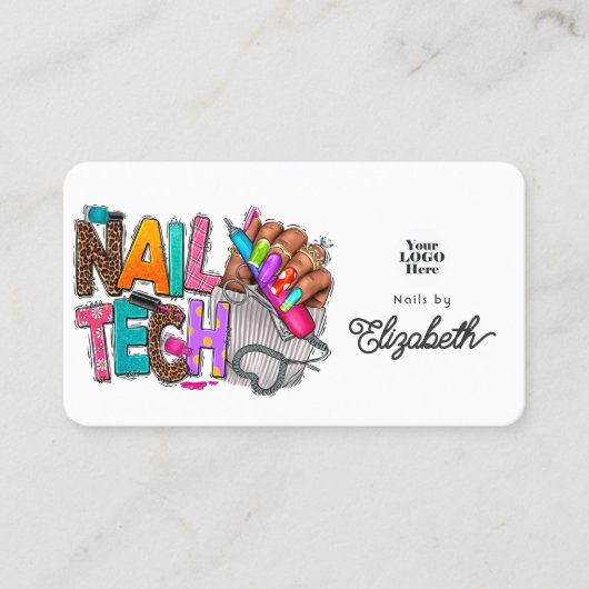Levendige en kleurrijke Afro-Amerikaanse Nail Tech Visitekaartje (Voorkant)