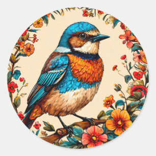 Levendige en kleurrijke illustratie van een vogel ronde sticker