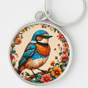 Levendige en kleurrijke illustratie van een vogel sleutelhanger