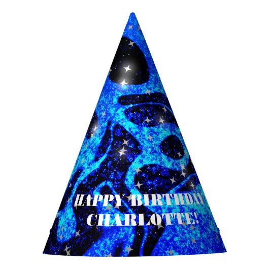 Levendige en kosmische blauwe glinsterende glitter feesthoedjes (Voorkant)