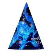 Levendige en kosmische blauwe glinsterende glitter feesthoedjes (Links)