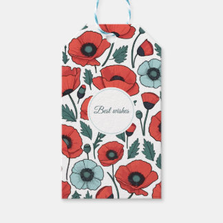Levendige en rode Poppy Bloemen Illustratiepatroon Cadeaulabel