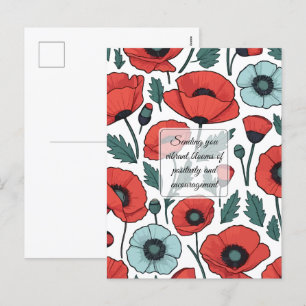 Levendige en rode Poppy Bloemen Illustratiepatroon Feestdagenkaart