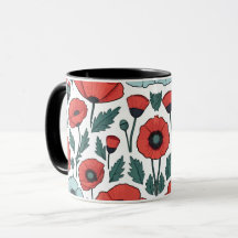 Levendige en rode Poppy Bloemen Illustratiepatroon