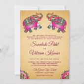 Levendige etnische roze olifanten Indiaas huwelijk Kaart (Voorkant)