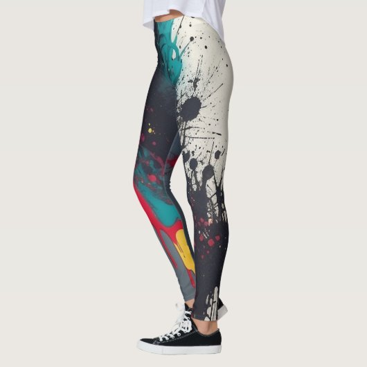 Levendige Eye Catching Splatter Drip Abstracte kun Leggings (Links)
