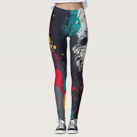 Levendige Eye Catching Splatter Drip Abstracte kun Leggings (Voorkant)