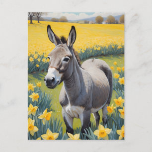 Levendige ezel en gele narcissen briefkaart