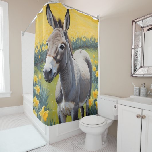 Levendige ezel en gele narcissen douchegordijn (In situ)