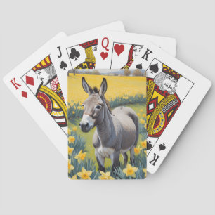 Levendige ezel en gele narcissen pokerkaarten