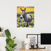 Levendige ezel en gele narcissen poster (Thuiskantoor)