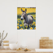 Levendige ezel en gele narcissen poster (Keuken)