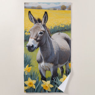 Levendige ezel en gele narcissen strandlaken