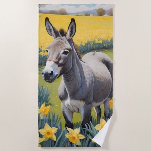 Levendige ezel en gele narcissen strandlaken (Voorkant)