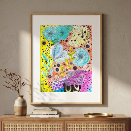 Levendige Fantasievolle Bloemrijke Hand Getekende Poster