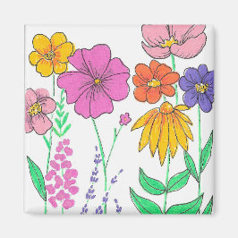 Levendige Fantasievolle Geschilderde Bloemen Magneet