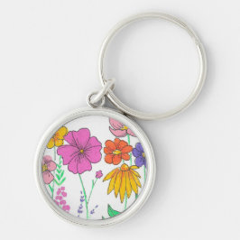 Levendige Fantasievolle Geschilderde Bloemen Sleutelhanger