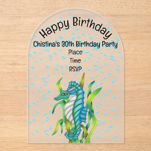 Levendige Fantasy Aqua Blue Zee Dragon Bubbles Acryl Uitnodigingen (Voorkant)