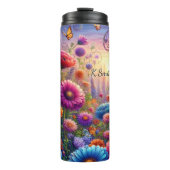 Levendige Fantasy Flower Meadow Sunset Thermosbeker (Voorkant)
