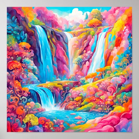 Levendige Fantasy watervallen in een Candyland set Poster (Voorkant)