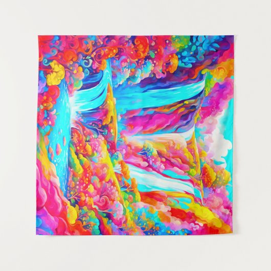 Levendige Fantasy watervallen in een Candyland set Wandkleed (Voorkant (horizontaal))