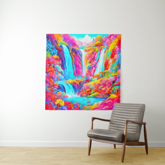 Levendige Fantasy watervallen in een Candyland set Wandkleed (In situ)