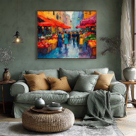 Levendige Fauvist Street Market Art – Cityscape Poster