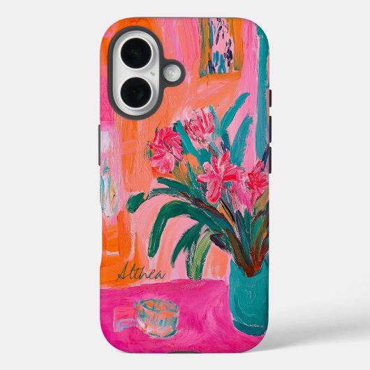 Levendige Fauvist Vaas van roze bloemen Case-Mate iPhone Case (Achterkant)