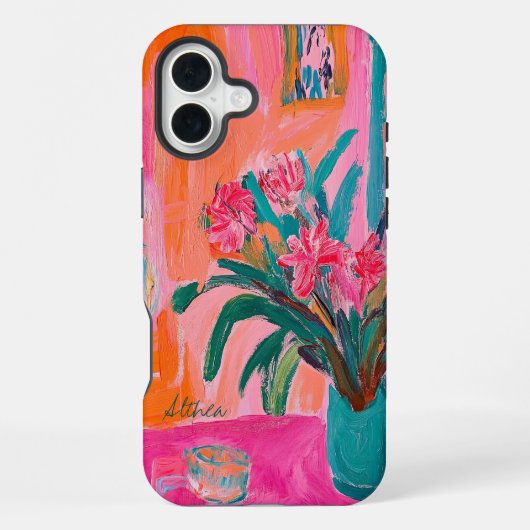 Levendige Fauvist Vaas van roze bloemen iPhone Hoesje (Achterkant)