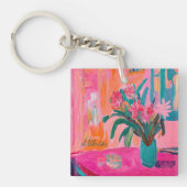 Levendige Fauvist Vaas van roze bloemen Sleutelhanger (Voorkant)