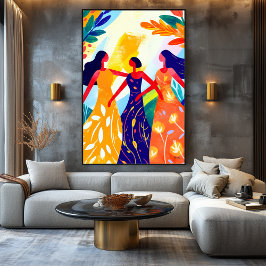 Levendige Fauvistische Visie van de Drie Gratiën Canvas Afdruk