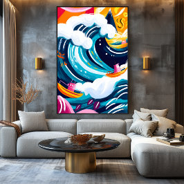 Levendige Fauvistische Visie van De Grote Golf Canvas Afdruk