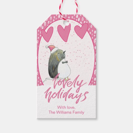 Levendige Feestdagen | Kerst van Cute Penguin Cadeaulabel (Voorkant)