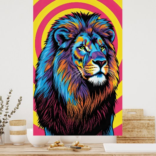 Levendige felgekleurde leeuw poster (Keuken)