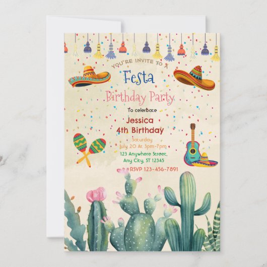Levendige Festa Party Verjaardag uitnodiging (Voorkant)