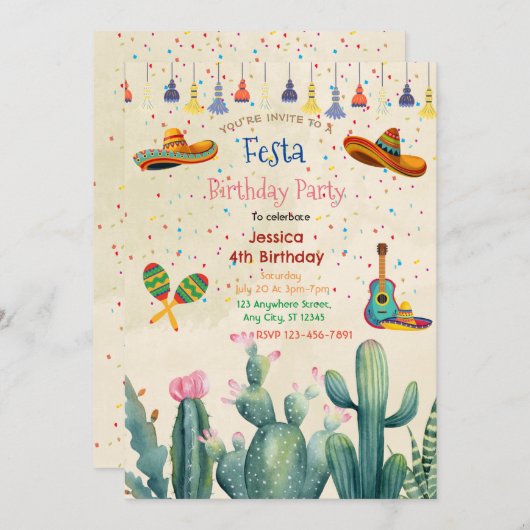 Levendige Festa Party Verjaardag uitnodiging (Voorkant / Achterkant)