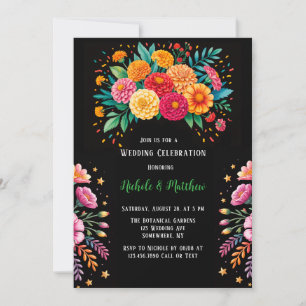 Levendige Fiesta Bloemen Boeket Huwelijksfeest Kaart