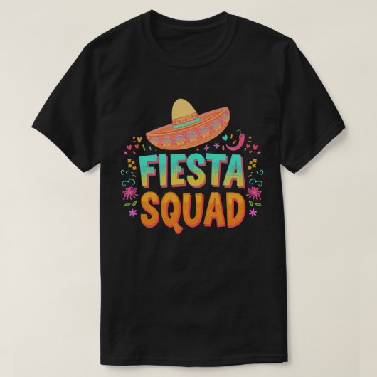 Levendige Fiesta Squad Celebration Apparel T-shirt (Design voorkant)