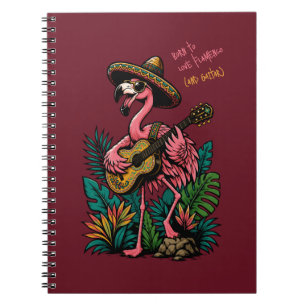 levendige flamingo die sombrero draagt en gitaar s notitieboek