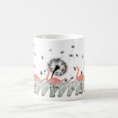 Levendige flamingo met paardenbloem en rood gras koffiemok (Center)