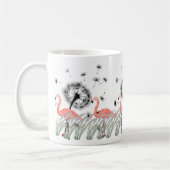 Levendige flamingo met paardenbloem en rood gras koffiemok (Links)