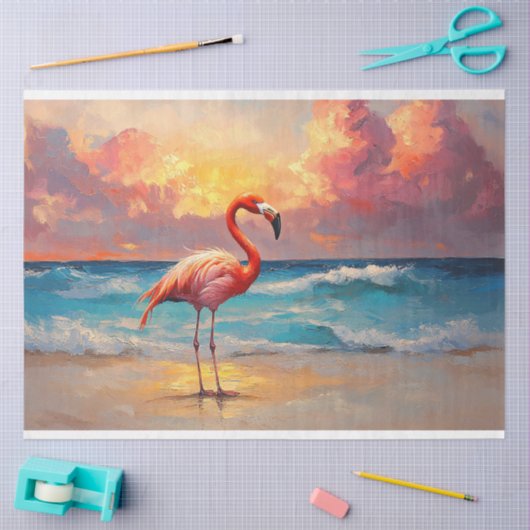 Levendige Flamingo op het strand Decoupage Tissuepapier (Craft)