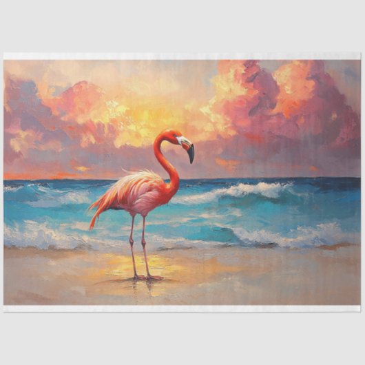 Levendige Flamingo op het strand Decoupage Tissuepapier (Voorkant)
