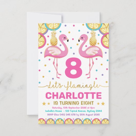 Levendige Flamingo Tropische Verjaardag Pool Party Kaart (Voorkant)