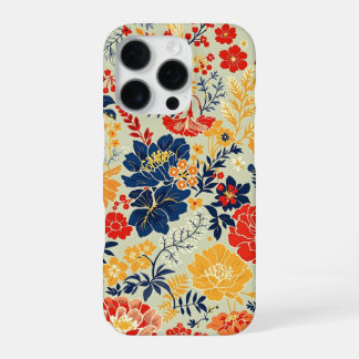 Levendige flora rood, geel en blauw op wit iPhone 16 pro hoesje