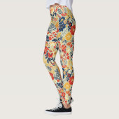 Levendige flora rood, geel en blauw op wit leggings (Links)